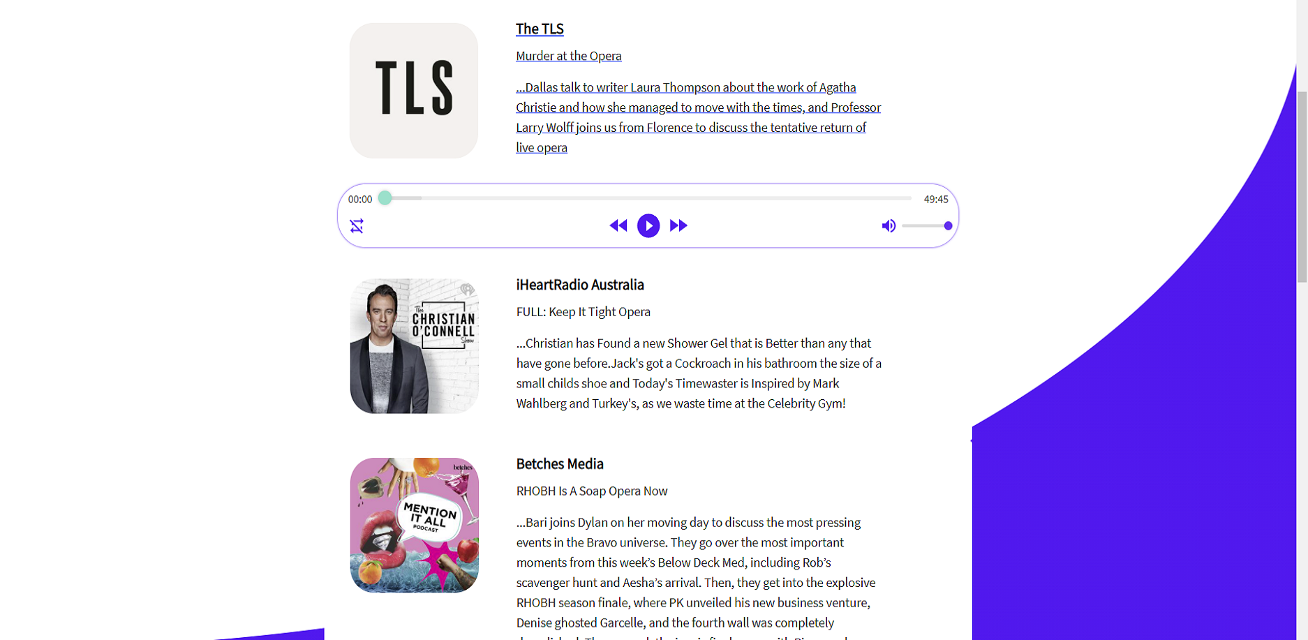 Podcast player screenshot